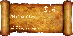 Mány Alex névjegykártya